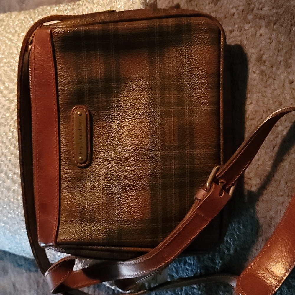 Vtg Polo Ralph lauren tartan blackwatch plaid leather bag